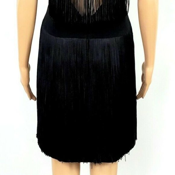 Vintage NANETTE LEPORE   Black Sleeveless Sheath Dress with Fringe Size 4 - Picture 7 of 8